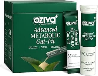 OZiva+ Advanced Metabolic Gut-Fit For Gut & Metabolic Heath | With Cinnamon Polyphenols, B420™ Probiotic, Oat Fiber Prebiotic | 30 Sachets + 30 Effervescent Tablets
