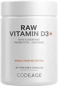Raw Vitamin D3+ High Potency 5000 IU Supplement from Saccharomyces Cerevisiae - Raw Vitamin, Probiotics, Digestive Enzymes, Fruits & Greens - 2-Month Supply - 60 Capsules