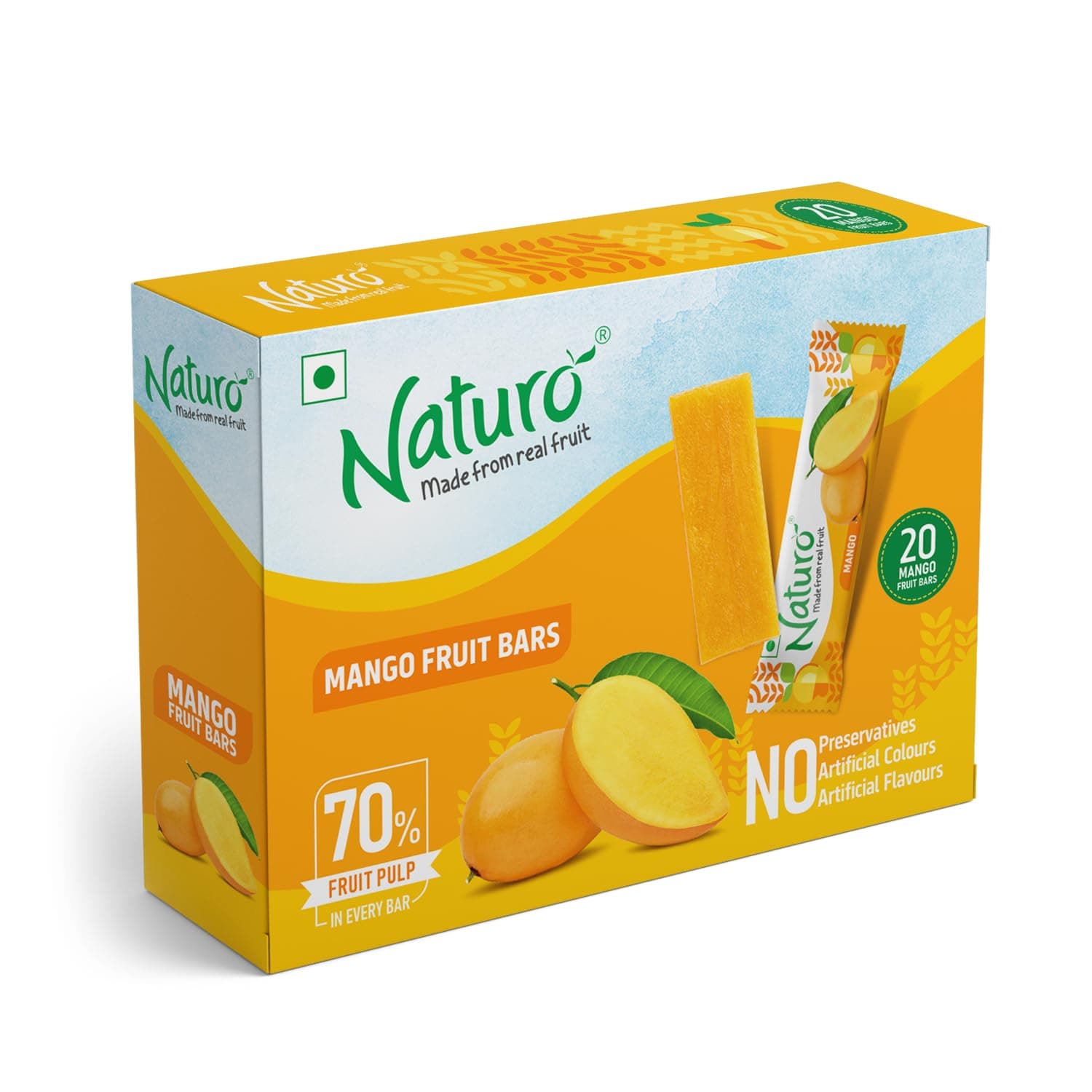 Naturo Mango Fruit Bars (2 Packs x 20) | Gift pack | Snack Pack | Authentic Aam Papad | Tangy & Sweet Treat