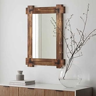 MeMoreCool Farmhouse Rustic Wood Framed Bathroom Mirror, Decorative Wall Mounted Rectangular Mirror for Bedroom, Living Room, or Bathroom, 24x36 Inch