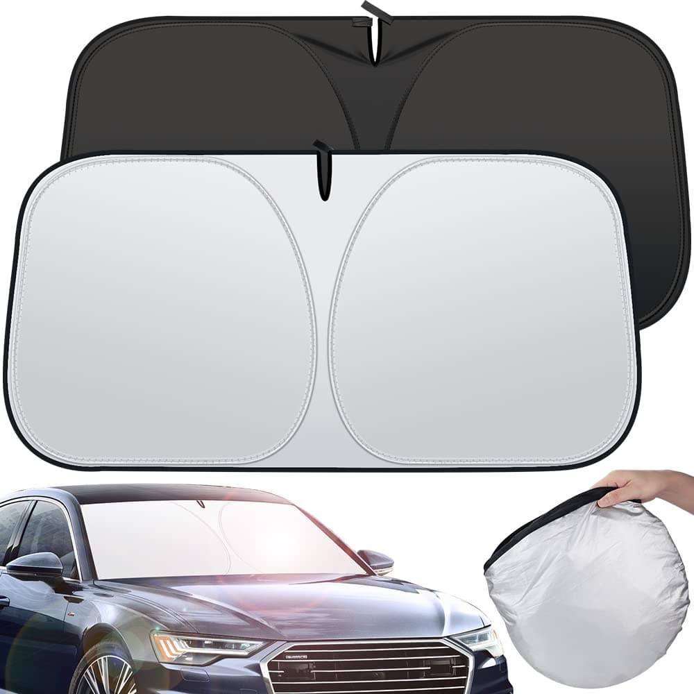 Rescien 142 * 80CM Foldable Car Windshield Sunshade, Front Windshield Reflective Sunshad with Storage Pouch, Car Front Window for Top Blocks UV Rays and Sun Heat Protection, Keeps Vehicle Cooler