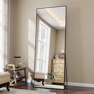 VooBang Full Length Mirror, 68" x 22" Floor Mirror with Stand, Aluminum Alloy Frame Full Body Mirror, Standing Hanging or Leaning Against The Wall for Bedroom Living Room, Black