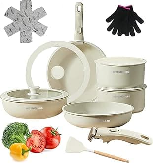 Granite Cookware Set - Cookware Set - Cooking Set, 14 pcs Pots and Pans Set, Kitchen Set, Non Stick Sets for Cooking, Induction Cookware with Detachable Handle, PFOA Free