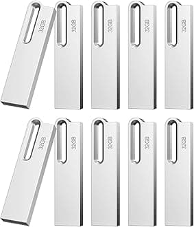 Aiibe32GB Metal USB Flash Drive 10 Pack 32GB Thumb Drive USB Drive USB 2.0 Memory Stick Jump Drive 32GB Zip Drives with Keychain, Silver
