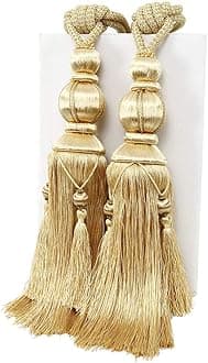 1 Pair Curtain Tie backs, Tassel Holdbacks Rope for Large and Heavy Curtain Drape, Gold