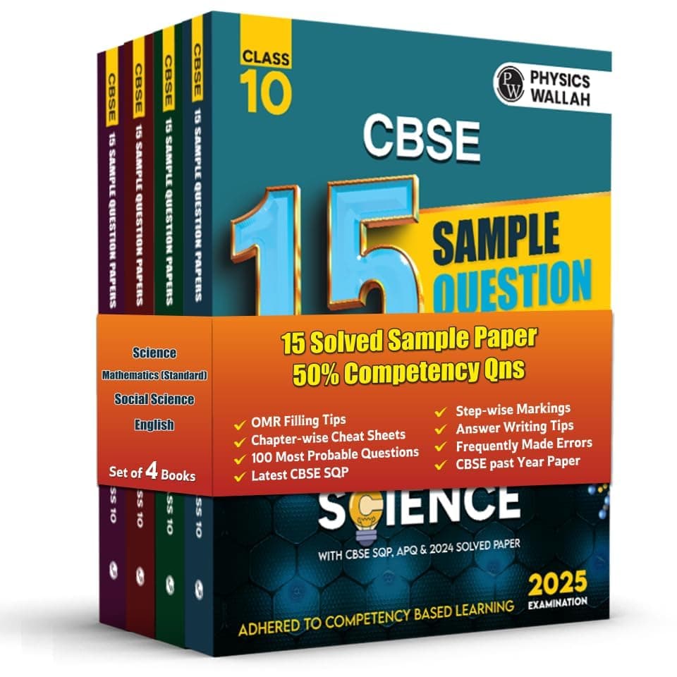 PW CBSE | Class 10 | 15 New Pattern Sample Paper Science, Maths (Std), English & Social Science Combo Set of 4 Books for 2025 Board Exam | 50% Competency Based Questions