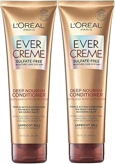 L’Oréal Paris EverCreme Sulfate Free Conditioner for Dry Hair, Triple Action Hydration for Dry, Brittle or Color Treated Hair, with Apricot Oil, 8.5 Fl; Oz (Pack of 2) (Packaging May Vary)