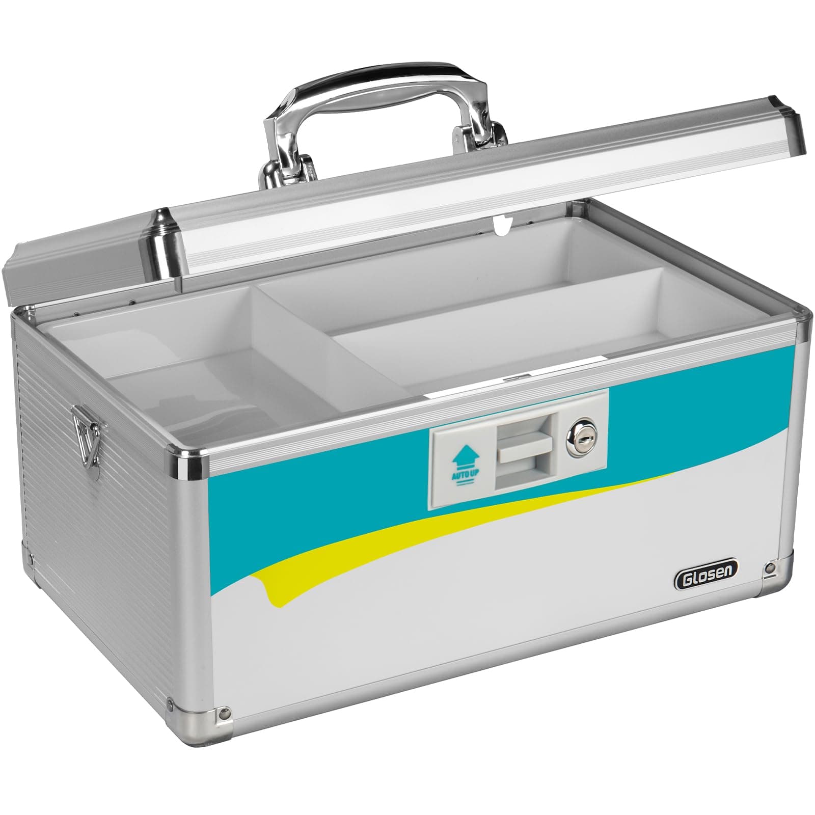 Glosen Medicine Lock Box, Locking Medication Organizer Security Storage Locking Boxes First Aid Key Locked Medical Safe Box with Key & Strap [14 * 8.46 * 7.48 Inch] [Large]