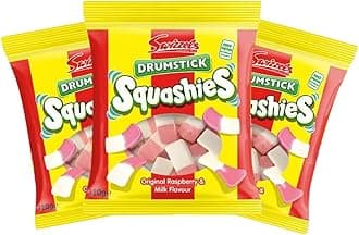 Squashie Drumstick Candy Variety 3 Pack Bundle - 3 Flavors Strawberry & Cream, Sour Cherry & Apple, Bubblegum - 120g Each - Imported from the UK (Original)