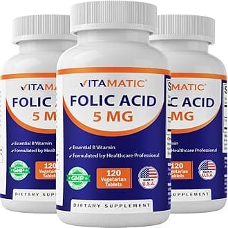 - Folic Acid 5mg (5000 mcg) – 120 Vegetarian Tablets per Bottle – Vitamin B9 (Folate) – 3-Pack | Total 360 Tablets