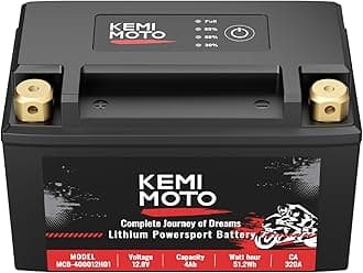 KEMIMOTO Lithium Motorcycle Battery YTX9-BS/YTX7A-BS, LiFePO4 12v Lithium Battery 4Ah, Pre-Charged Powersports Battery, with 3 Universal-Fit EVA Spacers, Compatible with Motorcycle ATV UTV Jet Ski