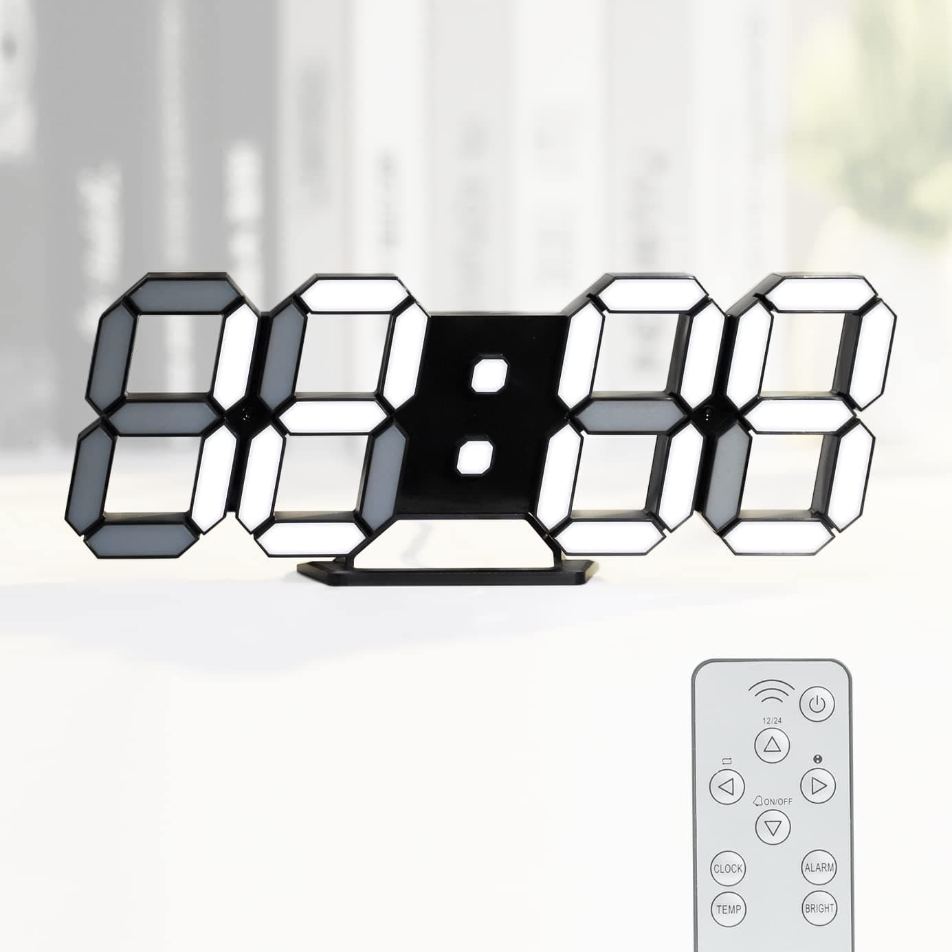 9.7IN Black 3D LED Digital Clock of White Light