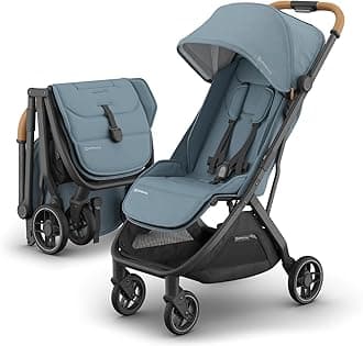 Minu V3 Travel Stroller | Lightweight + Compact Design | One-Hand Fold + Unfold | from Birth + Overhead Compatible | Dillan (Stone Blue/Carbon Frame/Sand Leather)