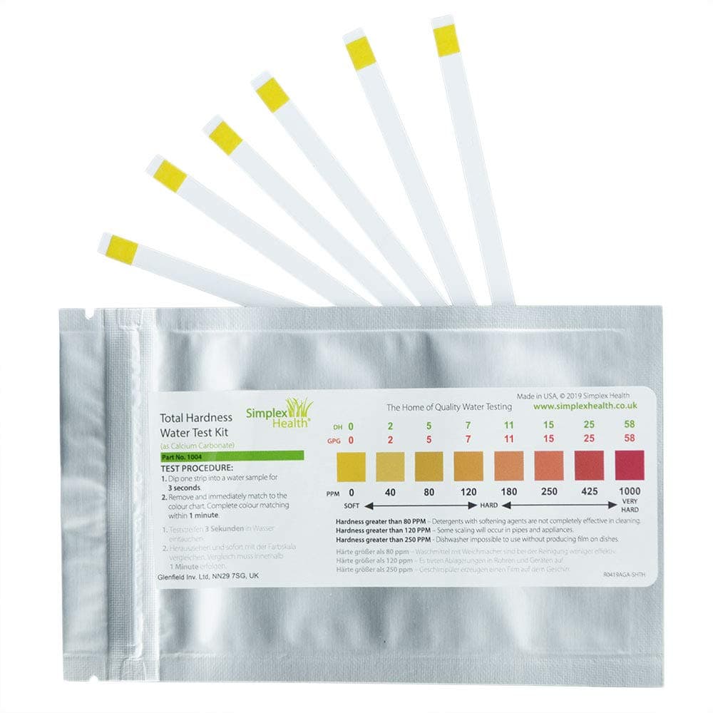 SimplexHealth Total Hardness Water Test Strips (10 Strips) - 3 Second Testing - 0–1000ppm Test Range - Fast & Accurate