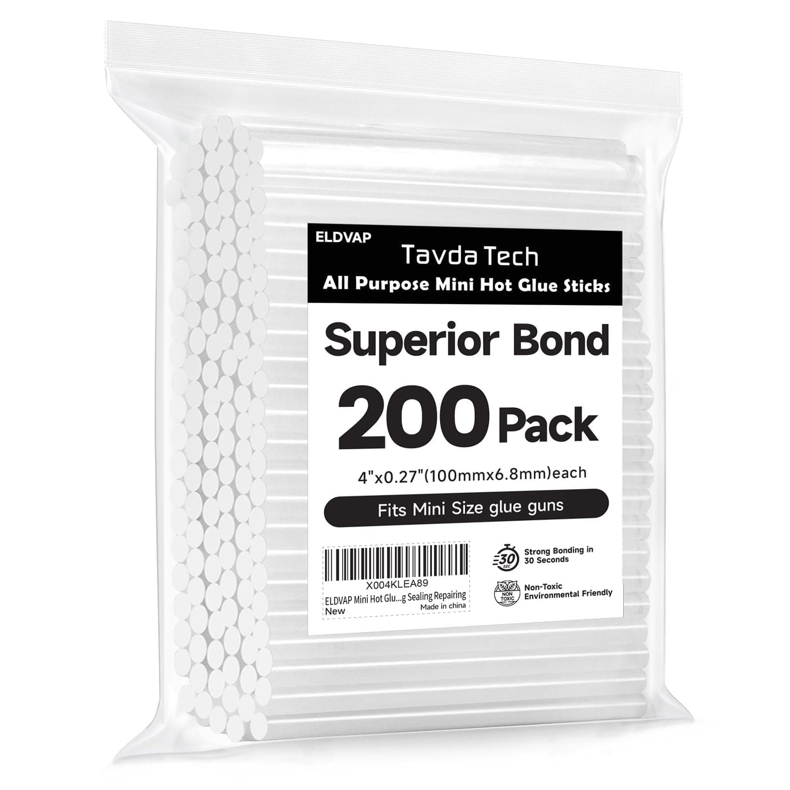 ELDVAP Mini Hot Glue Sticks,4" and 0.27'' Diameter for Most Mini Glue Guns, 200 Pack Multipurpose Hot Glue Gun Sticks for Kids Adults DIY Art Craft Gluing Sealing Repairing