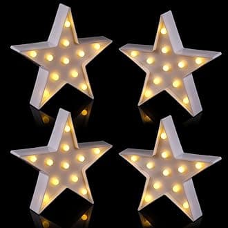 Tarpop 4 Pcs Star Plastic Night Light Battery Operated LED Marquee Star Sign Party Movie Theater Decor Room Wall Lamp for Kids Baby Child Girl Gifts, Birthday Party Christmas Home Bar(White)