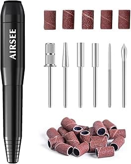 AIRSEE Portable Nail Drill USB Electric File 20000 RPM Adjustable Speed Direction Professional Manicure Pedicure E File Kit with 6 Bits 26 Sanding Bands for Acrylic Gel Polishing Buffing Shaping N14