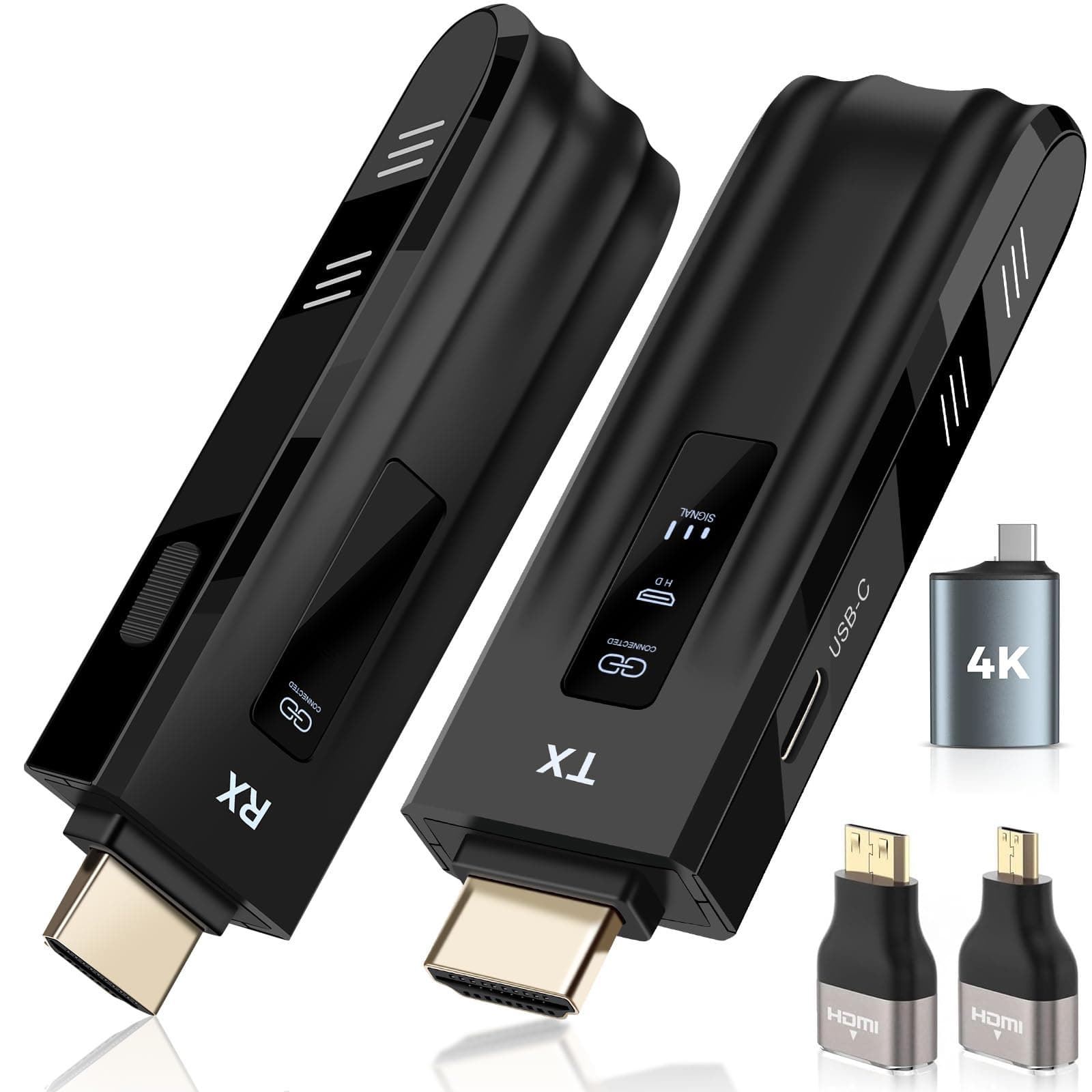 Wireless HDMI Transmitter and Receiver, Upgraded LED Display, 4K Decoding and 1080P Output, 2.4G/5G Portable Wireless HDMI Extender, Support