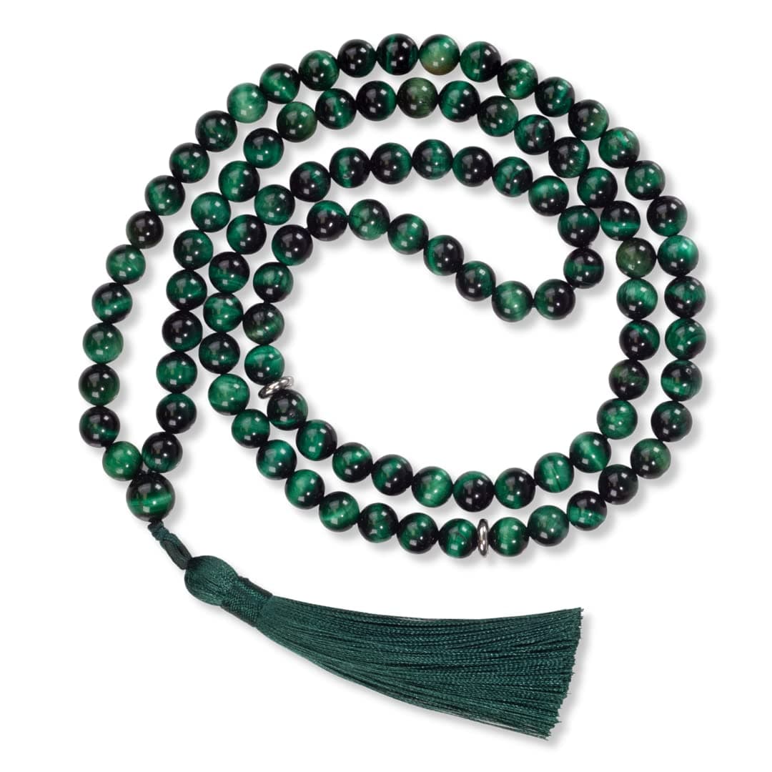 AzanClk Premium Muslim Prayer Beads, 8mm Green Tiger Eye Stone, 99 Beads, Dark Green Tassel, Unisex Adult