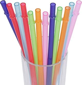 Dakoufish 12 Piece 9 Inch Reusable Plastic Thick Drinking Straws BPA Free Mason Jar Straws Plain Color (9inch,6color)
