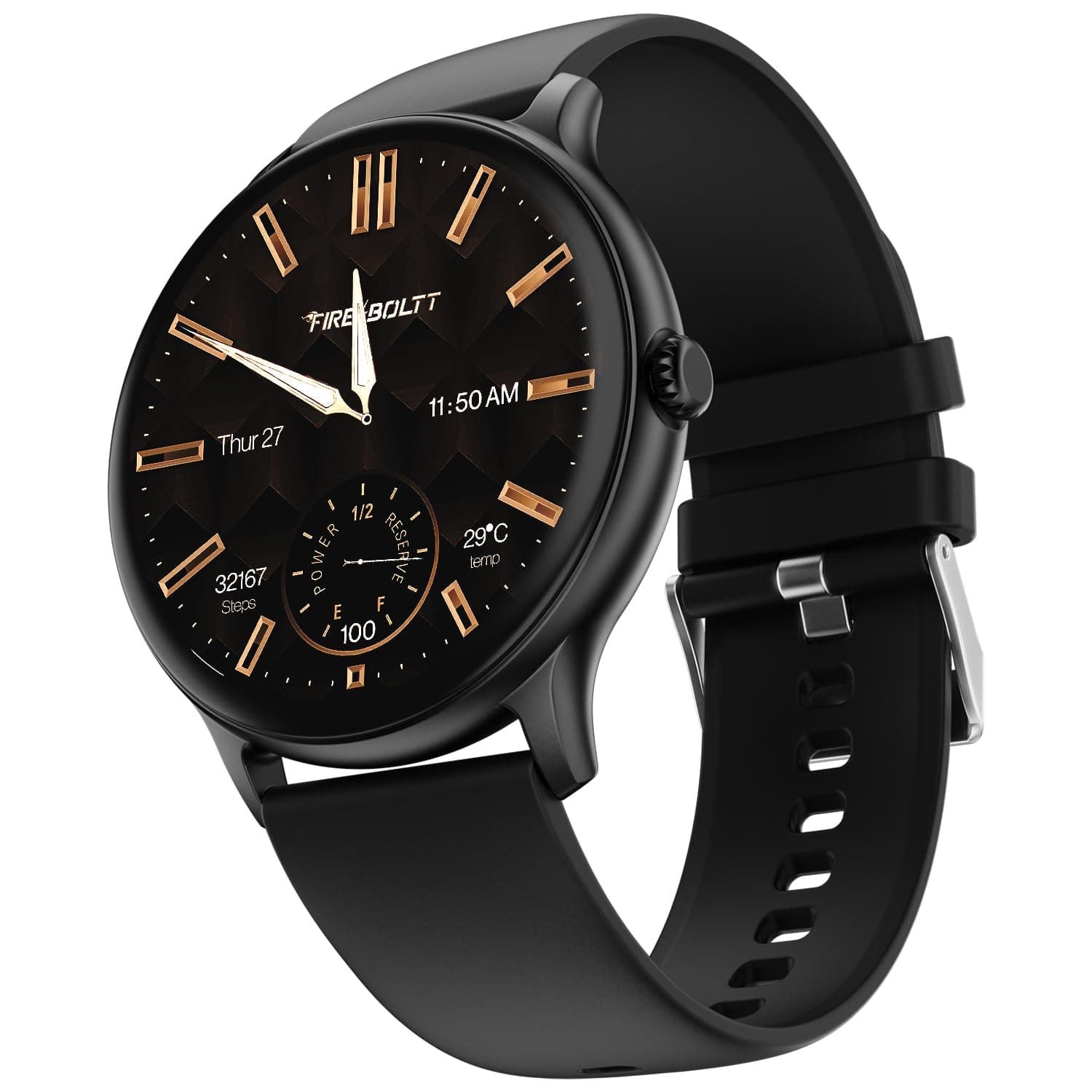 Fire-Boltt Phoenix Pro 35.3mm (1.39 inch) Bluetooth Calling Smart Watch, AI Voice Assistant, Metal Body with 120+ Sports Modes, SpO2, Heart Rate Monitoring (Black).