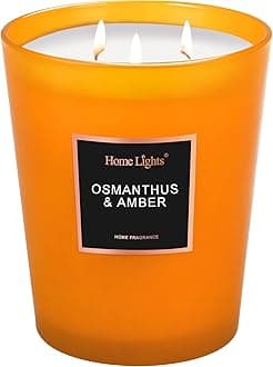 HomeLights Large Jar Candle-33.3 Oz. Natural Soy Aromatherapy Candle | Osmanthus Amber Scent | Up to 130 Hours Burn Time with 3 Cotton Wicks | Home Decorative Fragrance Candle Gift
