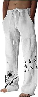 Men's Ethnic Style Printed Sweatpants Linen Vintage Elastic Waist Lace up Casual Pants Loose Fit Hippie Boho Trousers