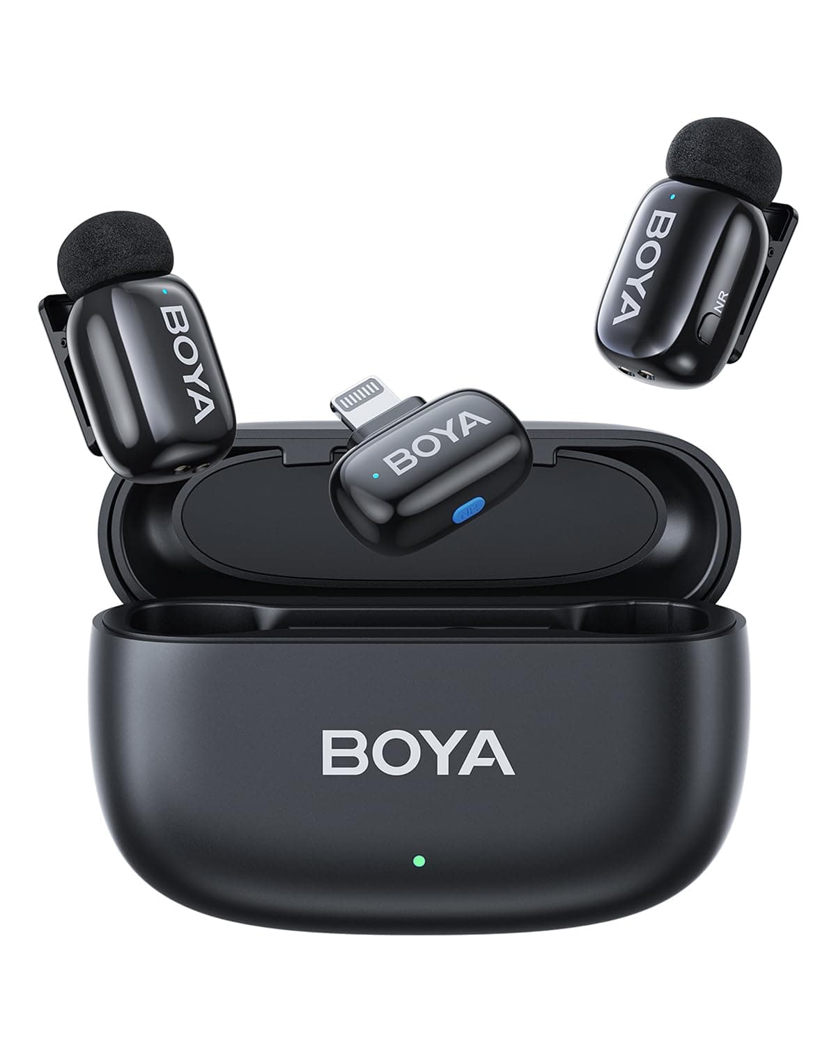 BOYA Mini Wireless Microphone for iPhone 11/12/13/14, MFI Certified, Lightning Connector, Pin Microphone, Noise Cancelling, 30 Hours Battery Life, Charging Case Included, Voice Changer, Sync Audio and