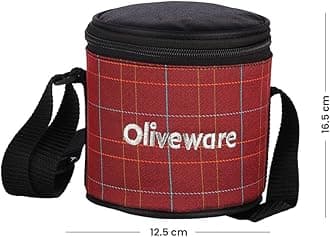 SOPL-OLIVEWARE Cleo Lunch Box, Microwave Safe & Leak Proof, 2 Inner Steel Containers with BPA Free Airtight Lids (450ml & 600ml), Fabric Bag (Red)