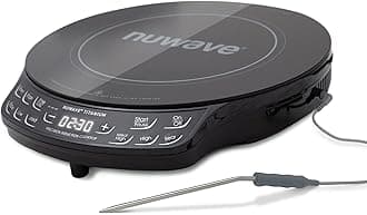Upgraded Induction Cooktop, 3 Wattage Control, Patented Digital Temp Probe, 8”Large Heating Coil, 12”Shatter-Proof Ceramic Glass,106 Temps-Ctrl