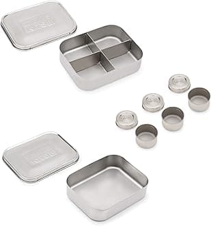 Bento Box Lunch and Condiment Containers Bundle for Kids and Adults, Set of 5, Stainless Steel