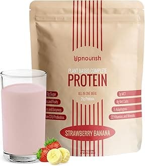 Strawberry Banana Vegan Protein Powder 54 Superfoods Powder,1.5 Billion CFU Probiotics 21g Plant Based Protein,No Sugar No Dairy No GMO Dairy Free,Meal Replacement Shake Keto-Friendly Low-Carb Diet,15 Servings