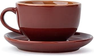 Shay Large Ceramic Coffee Cup Saucer Set, Burgundy, 320ml | Cappuccino Cup | Glossy Finish | Premium Porcelain | Microwave Safe (XL Cup Saucer - Burgundy)