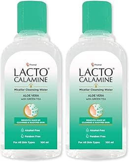 Lacto Calamine Micellar Water Make Up Remover Liquid | 100ml each - Pack of 2 | Aloe Vera, Green Tea & Niacinamide |Cleansing Water For Face That Removes Make-Up, Excess Oil & Impurities |Alcohol Free