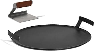 Cookware | Seasoned 17" Round Carbon Steel Griddle + Grill Press - (Like Cast Iron, but Better) | Professional Cookware | Crafted in Sweden | Induction Compatible