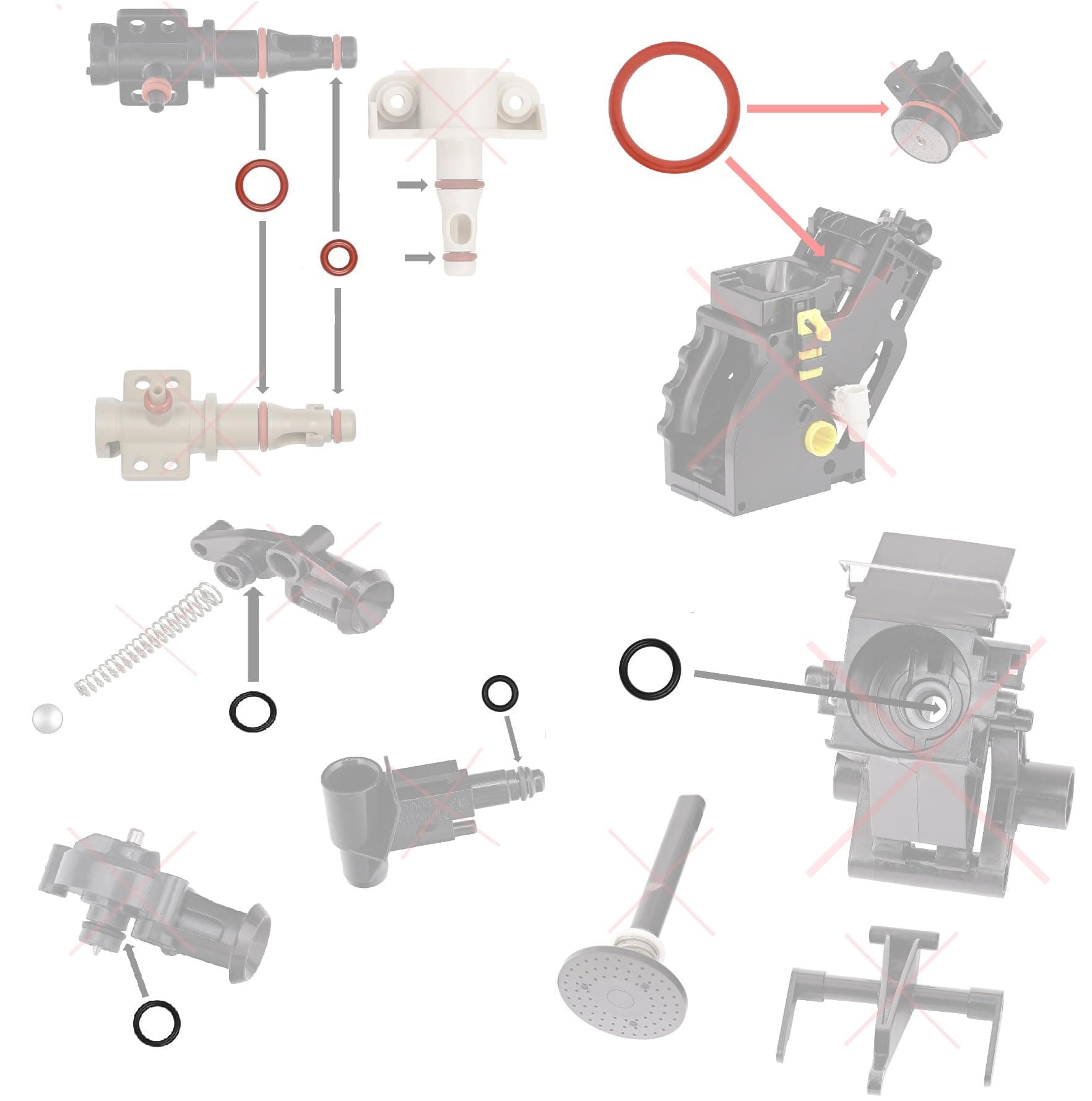 Maintenance kit seal for brewing unit, support valve, suitable for Philips Saeco, Spidem, Gaggia, set of 12