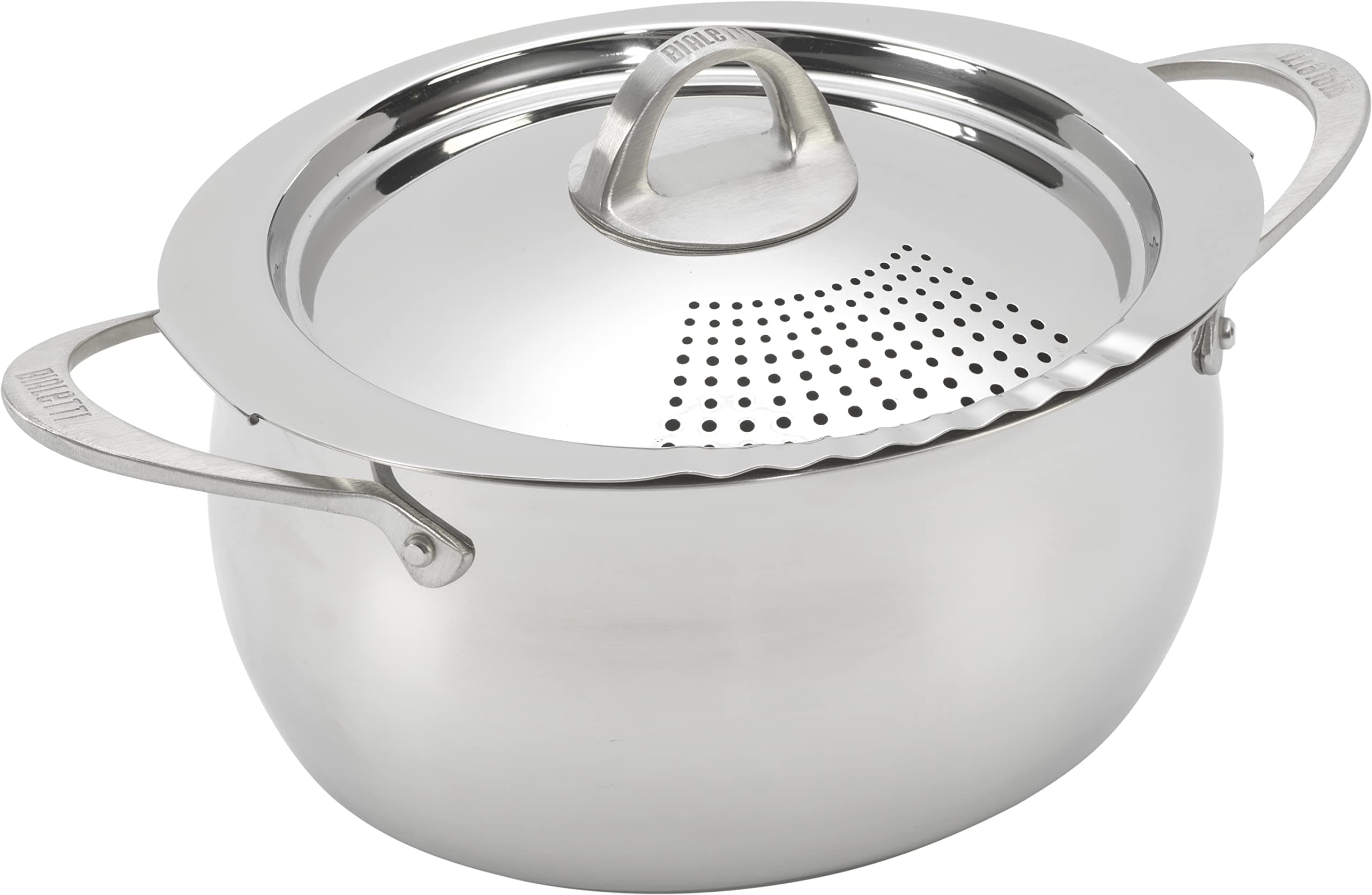 Bialetti 07593 Oval 6 Quart Multi-Pot with Strainer Lid, whole pasta, corn, lobster, Stainless Steel whole pasta, corn, lobster 07953