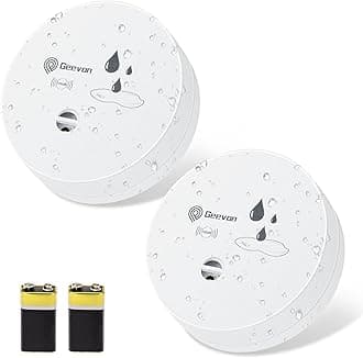 Geevon 2 Pack Water Leak Detectors, 100dB Water Sensor Alarms Flood Detector for Basements, Bathrooms, Laundry Rooms, Kitchens, Garages, and Attics, Water Alarms Battery-Operated (Battery Included)