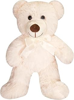 Teddy Bear Stuffed Animal，13.78'' White Teddy Bear Plush Toy Cuddly Valentine’s Day Gift for Boyfriend or Girlfriend（White）