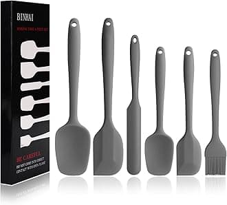 Silicone Spatula Set - Gray 6 Piece Non - Stick Rubber Spatula with Stainless Steel Core - Heat-Resistant Spatula Kitchen Utensils Set for Cooking, Baking and Mixing