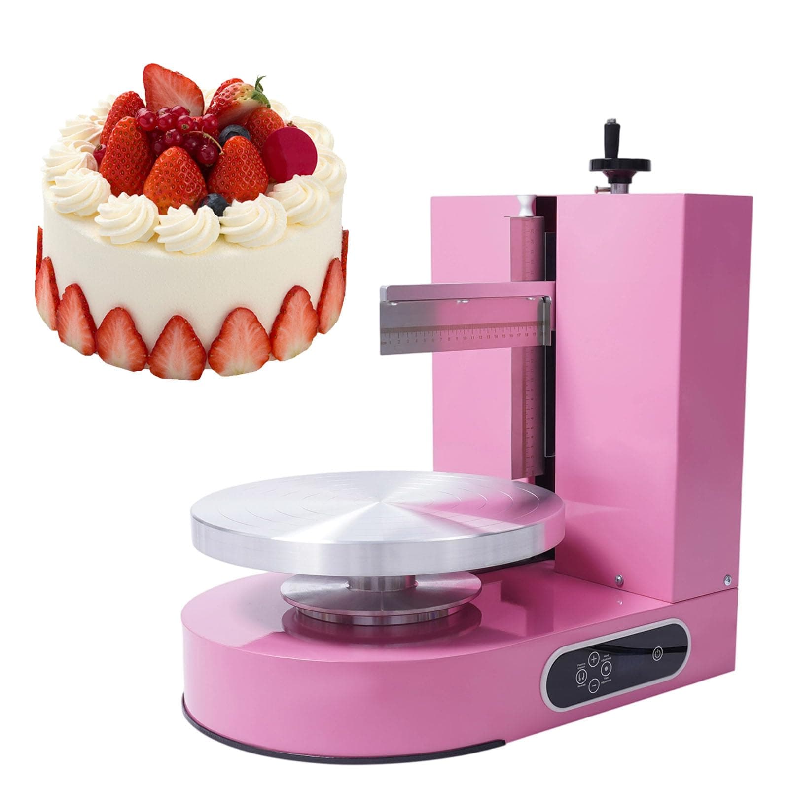 Cake Decorating Machine, Automatic Cake Cream Frosting Machine,Cake Icing Machine with Adjustable Scraper, for 4" to 12" Cake, 60-320rpm for Cake Dessert Shops, Home (Pink)