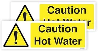 Pack of 2 Caution Hot Water Sign Self Adhesive (150 x 50 mm) Waterproof Caution Hot Water Stickers Sara Prints