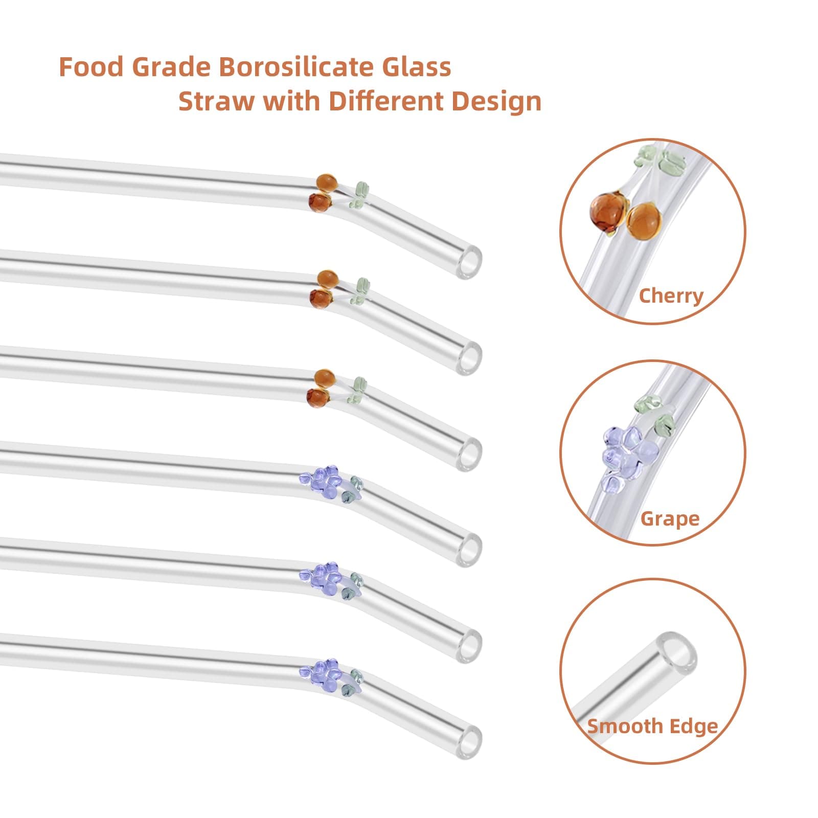 Glass Straws with Fruit 6Pcs
