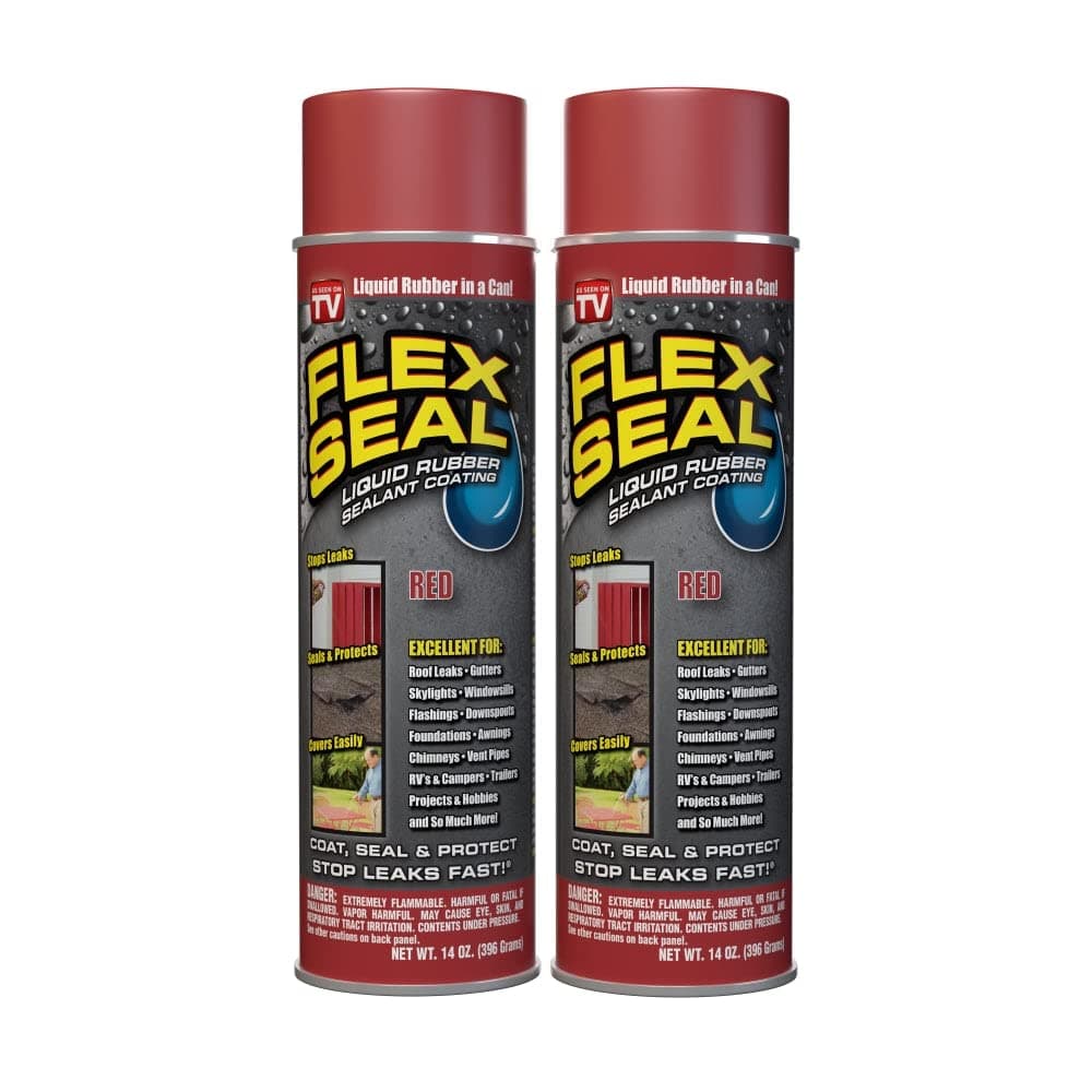 Flex Seal14 oz, 2-Pack, Red, Stop Leaks Instantly, Waterproof Rubber Spray On Sealant Coating, Perfect for Gutters, Wood, RV, Campers, Roof Repair, Skylights, Windows, and More