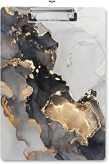 WAVEYU Marble Hardboard Office Clipboard, Clipboard with Low Profile Clip Designed for Students Classroom School and Office Use, Grey+Gold (12.5"x9")