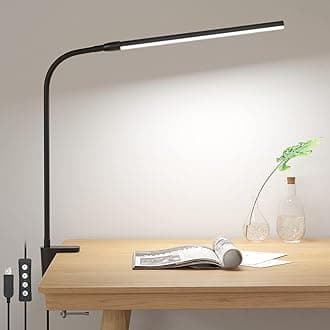 Lepro Desk Lamp with Clamp, LED Clip on Light, Dimmable Reading Light with 3 Color Modes 10 Brightness, Eye-Caring Flexible Gooseneck Table Lamp for Home Office, Black