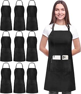 Utopia Kitchen 10 Pack Adjustable Bib Apron with 2 Pockets, Black
