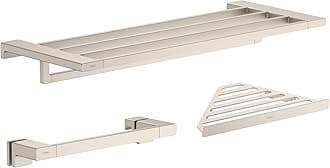 hansgrohe AddStoris Accessory Kit with Corner Basket, Shower Door Handle, and Towel Rack in Brushed Nickel