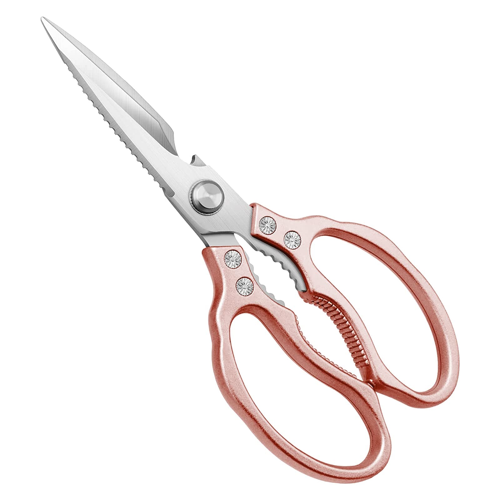 CGBE Kitchen Scissors, Multi-Purpose Kitchen Shears, Heavy Duty Dishwasher Safe Food Scissors for Chicken, Poultry, Fish, Meat & Herbs with Non-Slip Grips - Rosegold