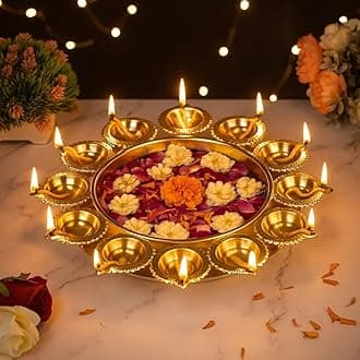 Urli Bowl Diwali Gift Decoration Items for Home Decor Decorative Diya Bowl | Handcrafted Diya, Metal Finish Bowl for Floating Flowers and Tea Light Candles Home,Office and Table Decor